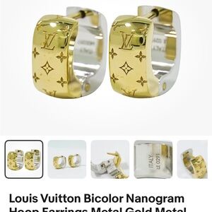 Louis Vuitton Nanogram Bookre D’Rell Gold & Silver Earrings with Box Authentic